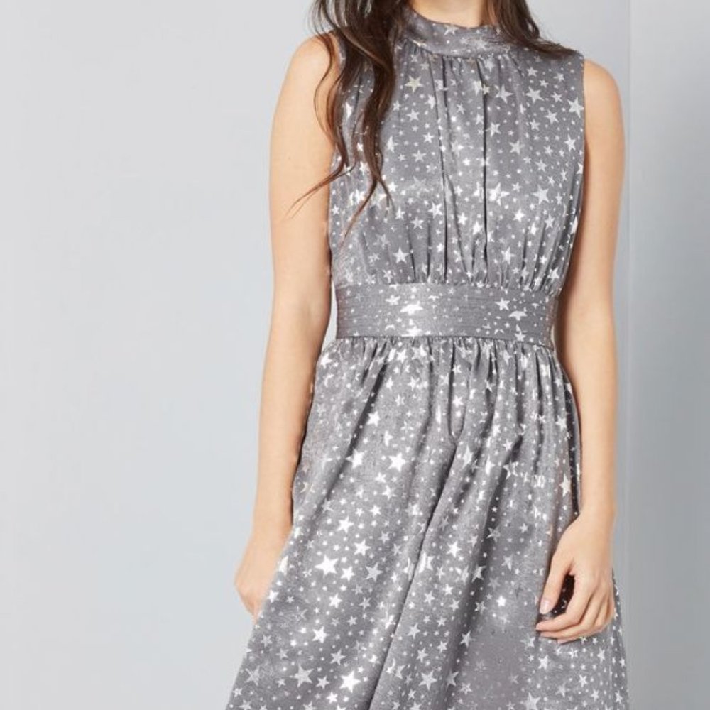 Windy City A-Line Dress in Silver Stars